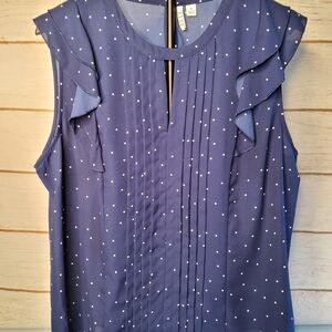 Elle Navy Polka Dot Pintuck Ruffle Blouse